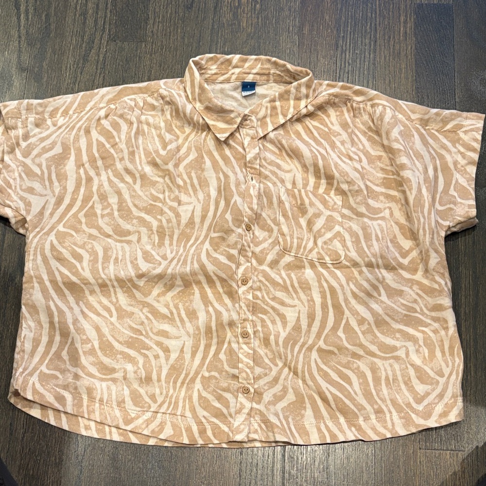 Old Navy Tan Zebra Print Men's Casual Shirt